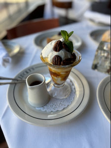 Louis John talking desserts and fashion with MJ journalist Claudia Schou at Montecito's San Ysidro Ranch and Lucky's Steak House!